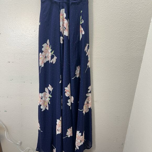 LULU'S Loiselle Navy Blue Floral Print Polka Dot Wrap Maxi Dress SZ S formal - Picture 6 of 11